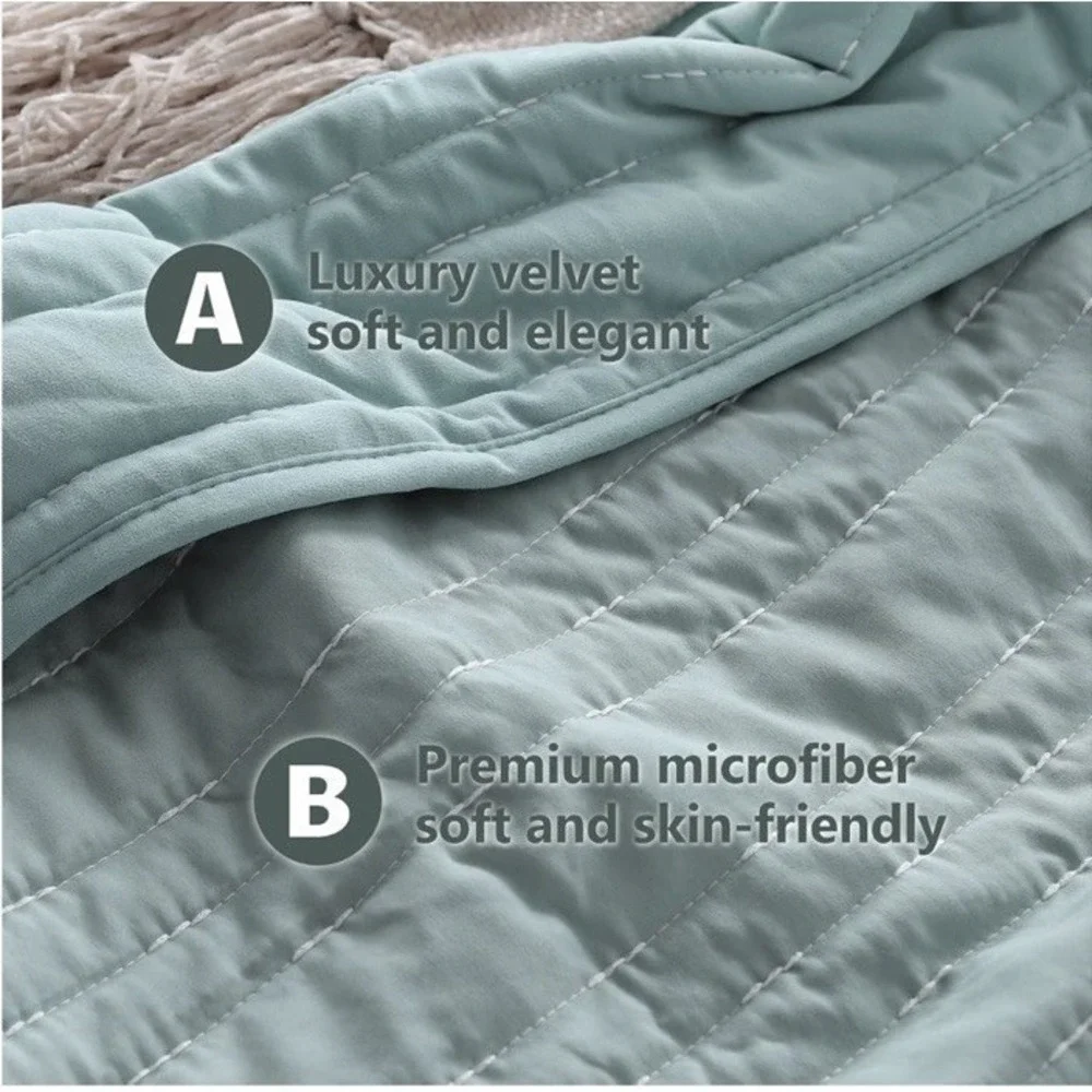 Kasentex Velvet Quilt Set Luxury Quilt 3PC Set Oversized Queen Lake Blue